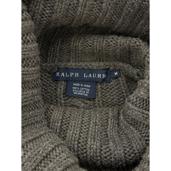 VTG Ralph Lauren Cotton Cable Knit Turtleneck Sweater M Grey Classic Preppy - Picture 8 of 13